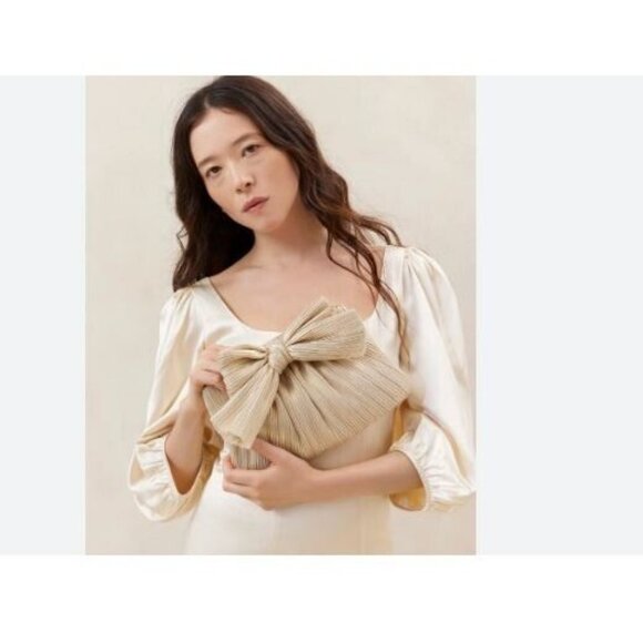 LOEFFLER RANDALL Rayne pleated bow clutch - Gold - Picture 10 of 13